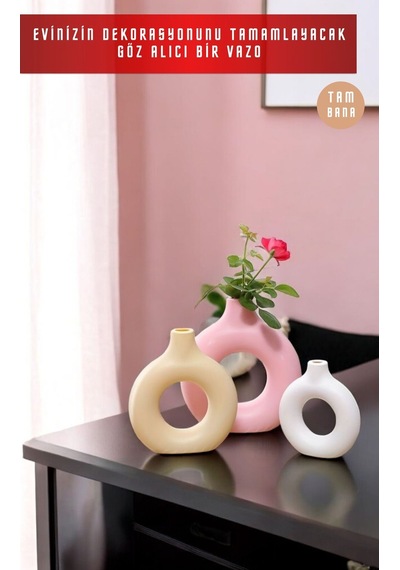 Beyaz Dekoratif Vazo Seti Obje Ev Dekorasyon Masa Üstü Dekor Vazo Seti Model 23 Cappuccino Pembe Beyaz Cappuccino Pembe Beyaz