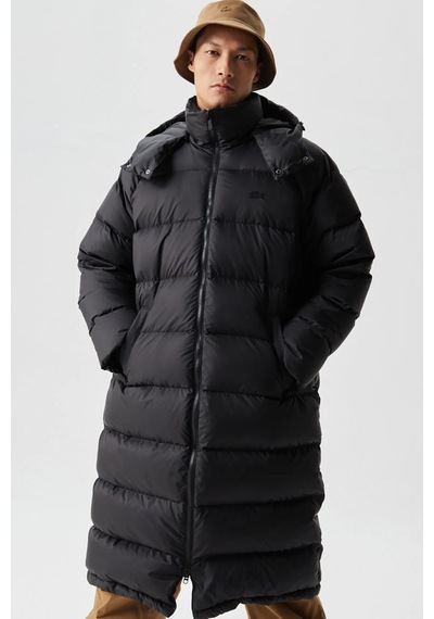 Lacoste Down Fill Parka Uzun Boy Kaz Tüyü Dolgulu Çıkartılabilir Kapüşonlu Erkek Parka Siyah Siyah