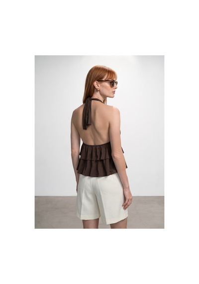 Dilvin 33017 Lyocell Halter Top-koyu Kahve-16461