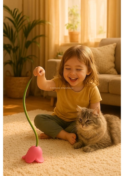 Akıllı İnteraktif Kedi Oyuncağı, Lale Şeklinde Usb Şarjlı Otomatik Hareket Eden Silikon Saplı E
