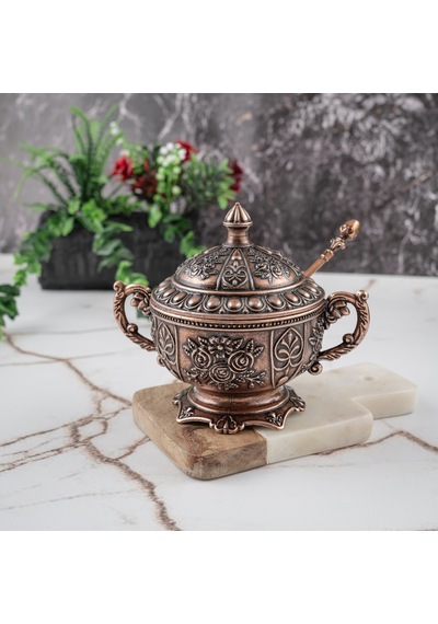 Dmt Copper Home Gaziantep Bakır Zamak Şekerlik Kase Yükseklik 11 Cm Genişlik 13 Cm& Kaşık Dahil