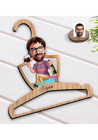 Kişiye Özel Erkek Karikatürlü Standart Boy Ahşap Elbise Askısı-2 (551144980)