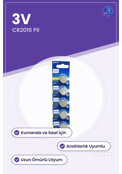 Düğme Pil Cr2016 Lityum 3v Kumanda Saat Ve Anahtarlık İçin Uzun Ö
