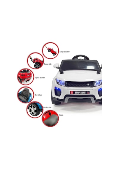 Bebemango Raptor Gt 12v Uzaktan Kumandalı Akülü Çocuk Arabası Çift Motorlu Led Farlı Beyaz