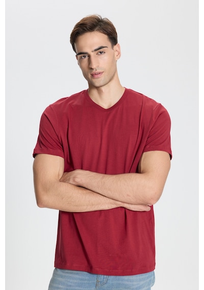George Henry Pamuk Slim Fit Dar Kesim Bisiklet Yaka Tişört Bordo