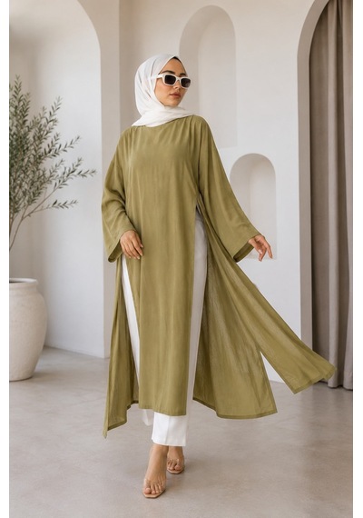 Unika Boutique Kadın Uzun Yırtmaçlı Abaya Tunik Mint