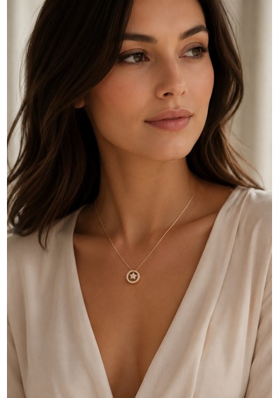 Balenbi Jewelry Yıldız Motifli Taşlı Kararmaz Çelik Kadın Kolye 14k Gold 1161 Altın