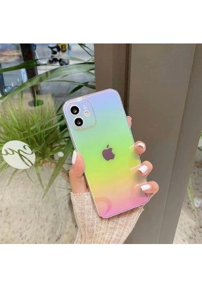 Apple Uyumlu iPhone 11 Pro Max Parlak Rainbow Holografik Kamera Korumalı Sert Kılıf