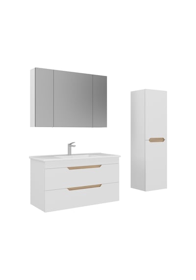 Orka Lena 100 Cm Mat Beyaz Çekmeceli Banyo Dolabı Takımı Ve Boy Dolabı Beyaz