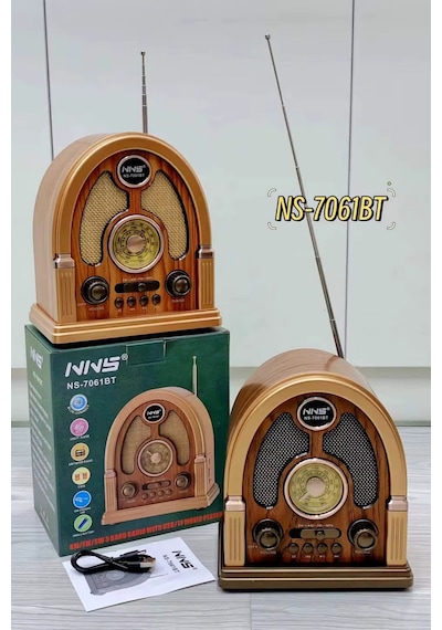 Nostaljik Bluetooth Radyo Ns-7061bt Şarjlı Taşınabilir Fm Radyo Mp3 Çalar