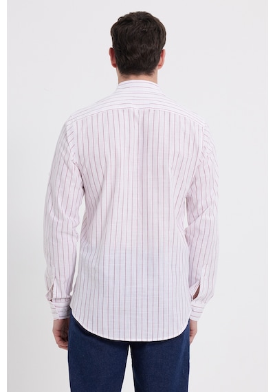 Tudors Erkek Slim Fit Dar Kesim Uzun Kollu %100 Pamuk Keten Doku Çizgili Gömlek-42650 Beyaz