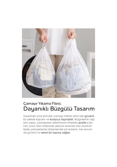 3'lü İpli Çamaşır Yıkama Filesi Seti - Koruyucu Çamaşır Yıkama Torbası 35x45 Cm Beyaz