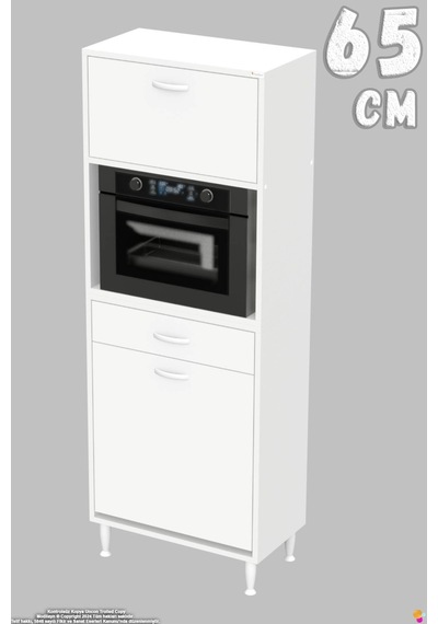 Vio 65 Cm Fırın Dolabı Sepetli Çekmeceli 1 Kapak Mini Midi Mutfak Dolabı Beyaz