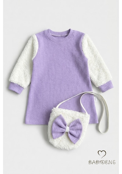 Babyden's Bayramlık Şık Ve Rahat Kız Bebek Elbise Çantalı Yumuşak Peluş Kollu Kışlık Çocuk Kombini Lila Babyden's Bayramlık Şık Ve Rahat Kız Bebek Elbise Çantalı Yumuşak Peluş Kollu Kışlık Çocuk Kombini Lila