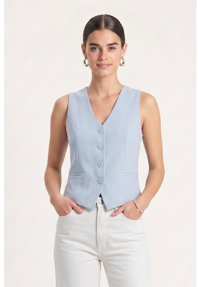 Ritnice Kadın Style Açık Mavi Astarlı Dokuma Yelek