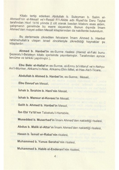 İmam Ahmed B. Hanbel'in Akide Fetvaları / Ebu Muaz Seyfullah E...
