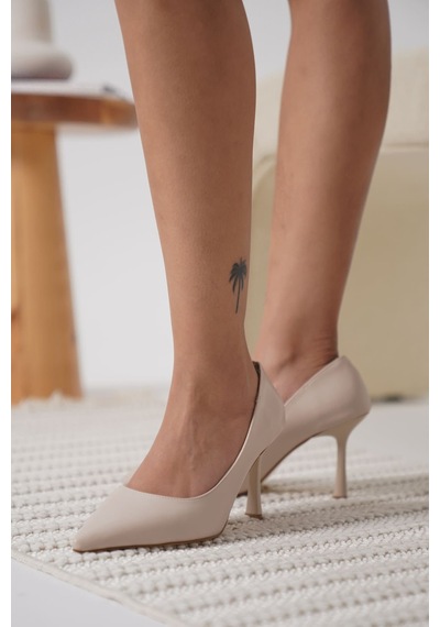 Alfaze Bej Mat Sivri Burun Stiletto Bej