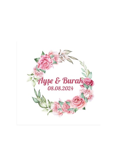 Kırmızı Meyveli Kuşlu Kış Etiketi Kına Nişan Düğün 3x3 Cm Özel Etiket / 50 Adet Sticker Beyaz