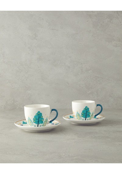 Love Jungle New Bone China Fincan Takımı 4 Parça 2 Kişilik Yeşil Yeşil