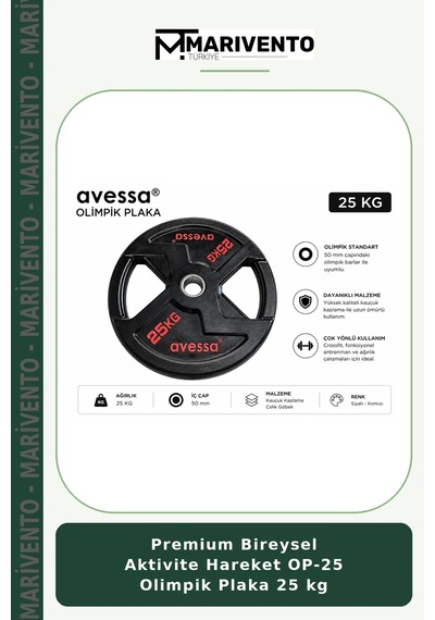 Premium Bireysel Aktivite Hareket Op-25 Olimpik Plaka 25 Kg