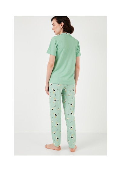 Lela Regular Fit Gömlek Yaka Kısa Kollu Bayan Pijama Takımı 65740102 Mint