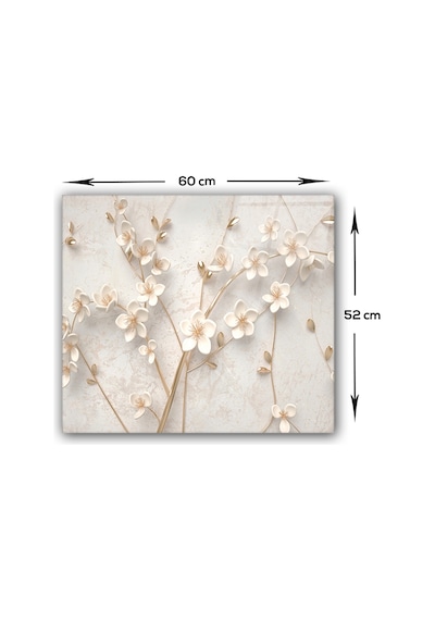 Decorita Cam Ocak Arkası Koruyucu| Beyaz Çiçek-Gold | 52cm x 60cm
