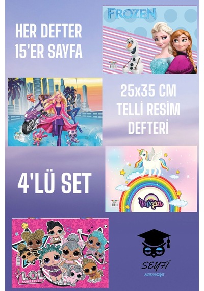 4 Adet 25x35 Telli Resim Defteri Karışık