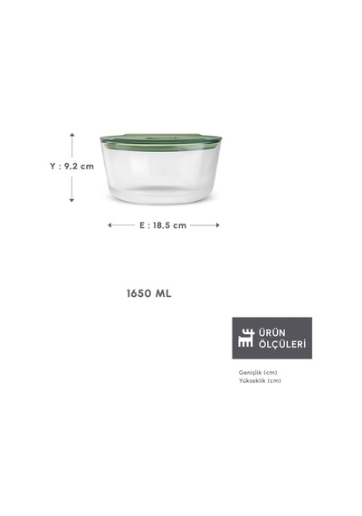 Karaca Green Yuvarlak Cam Saklama Kabı 1650 Ml Yeşil