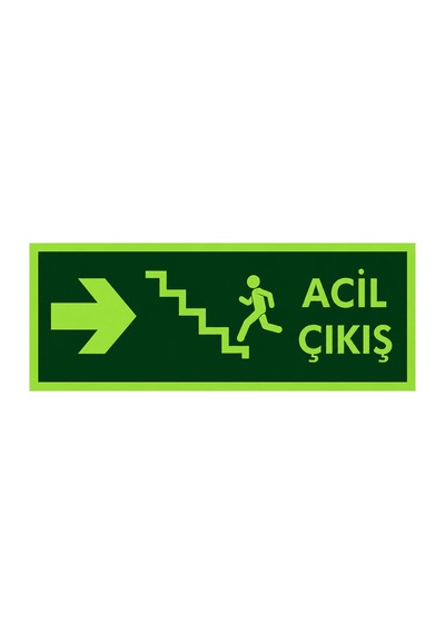 Acil Çıkış Yukarı Merdiven Yön Levhası Fotolümenli Pvc 12x30 Cm Uv Baskı Kolay Montaj