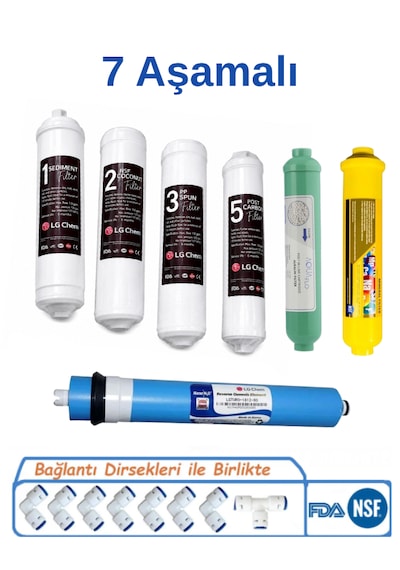 Lg Chem 7 Aşamalı Kapalı Kasa Su Arıtma Cihazı Filtre Seti Inline Filtre Ro Membran Mineral Filtre Post Karbon Tam Set 7 Filtreli 12 Aşama