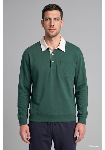 Defacto %100 Pamuk Relaxed Fit Kontrast Polo Yaka Cepli İnce Sweatshirt I3625ax26augn149 Yeşil-gn149