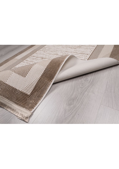 Saten Halı Modern Kaymaz Tabanlı Yıkanabilir Salon Oturma Odası Halısı Baklava Çizgi Desen Kahverengi