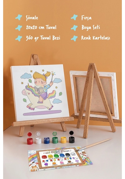 Unicorn Prenses Boyama Tuvali Şövaleli Boya Seti 20x20