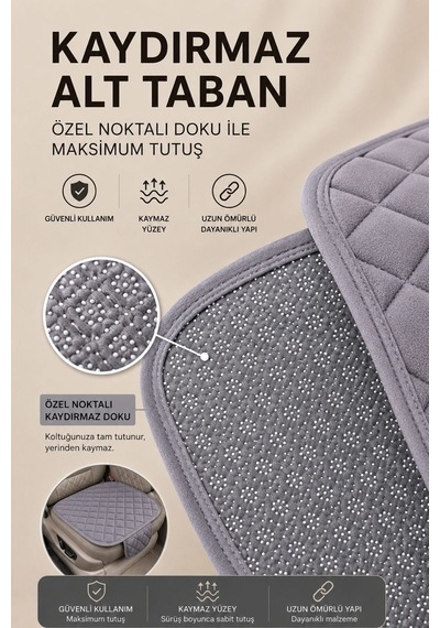 Araç İçi Soft-kaymaz Taban Cepli Terletmez Araç Oto Minder Seti Gri