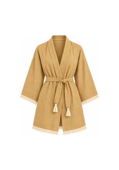 Kimono Müslin 2 Katlı Peştemal Bornoz Beden S-m - Sarı