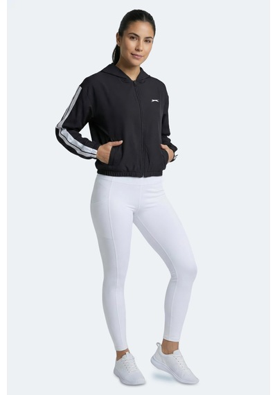 Slazenger Razzle Kadın Fermuarlı Kapüşonlu Cepli Siyah Sweatshırt Siyah