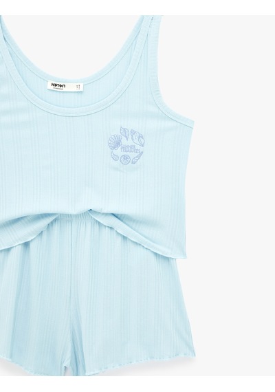 Koton Modal Kumaş Askılı Şortlu Pijama Takımı Mavi 6slk40136mk