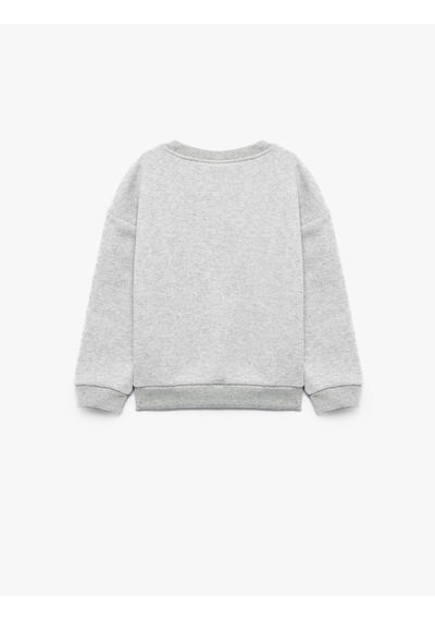 Koton Köpek Baskılı Şardonlu Bisiklet Yaka Uzun Kollu Oversize Sweatshirt Gri Melanj 7wmb10121tk