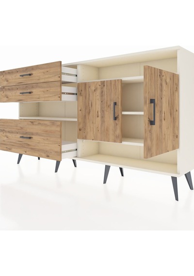 Arges Konsol 4 Raflı 3 Çekmeceli 2 Kapaklı 176x30x99 Aytaşı-çam Aytaşı-çam