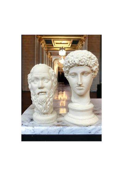 Hermes Ve Socrates Beyaz Heykel Büst 2'li Özel Set