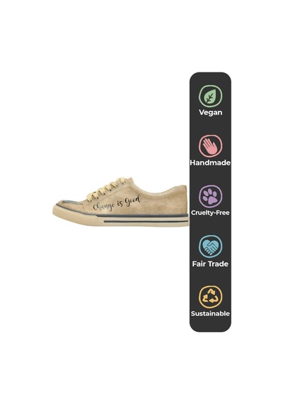 Kadın Vegan Deri Bej Sneakers - Change İs Good Tasarım Çok Renkli