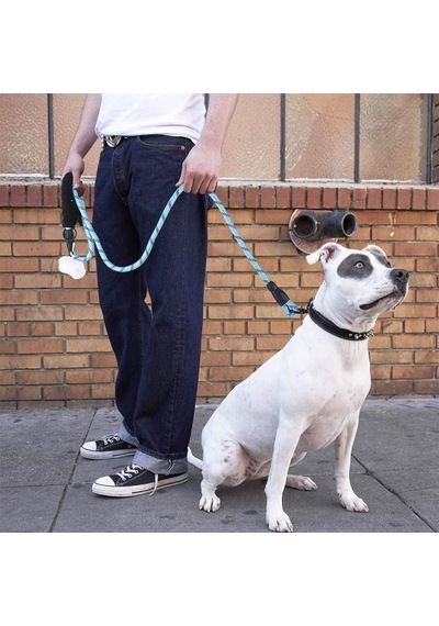 Buffer Reflektörlü Fosforlu Köpek Gezdirme Halatı Tasma Kayışı Metal Kancalı 130 CM Mavi