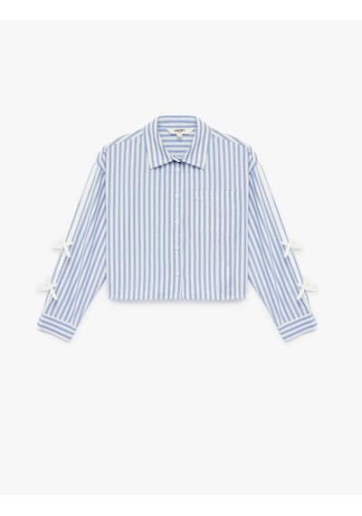 Koton Fiyonklu Klasik Yaka Uzun Kollu Rahat Kesim Poplin Çizgili Crop Gömlek Mavi Çizgili 7wkg60013aw Koton Fiyonklu Klasik Yaka Uzun Kollu Rahat Kesim Poplin Çizgili Crop Gömlek Mavi Çizgili 7wkg60013aw