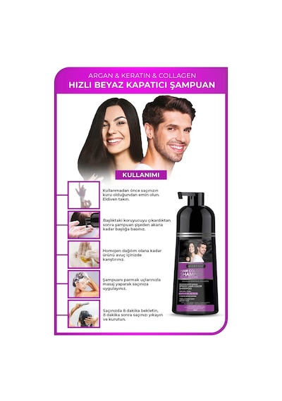Hızlı Beyaz Ve Gri Kapatıcı Şampuan Siyah 420 Ml 3 Adet Tüm Saç Tipleri