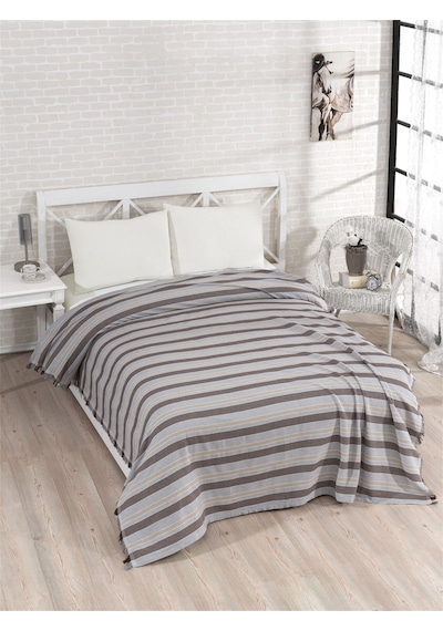 Pamuklu Gri Çarşaflı Lastikli Çarşaflı Pike Takımı 200x230 Kahverengi