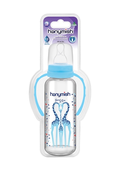 Hanymish Kulplu Cam Biberon 240 ML - Mavi