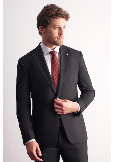 İmza Siyah Kırlangıç Yaka Çizgili Desen Slim Fit 6 Drop Takım Elbise 1001255166 Siyah