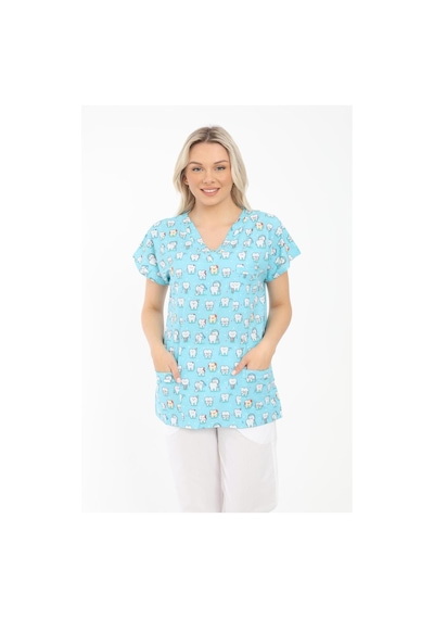 Likralı Cerrahi, Doktor, Hemşire, Veteriner, Dişçi, Desenli, Renkli Forma Tek Üst Scrubs