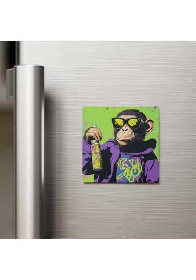 Monkey - Maymun - Güneş Gözlüklü Style - Buzdolap Magneti - 9x9 Cm