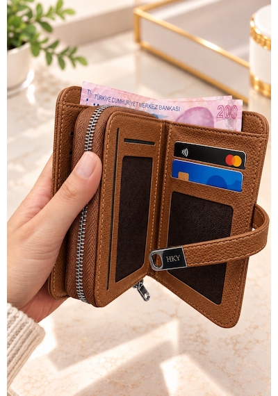 Hky Çok Kullanışlı Küçük Boy Kadın Cüzdan Taba